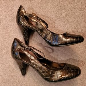 Sam & Libbey Croc Bronze Women's Mary Jane's Sz 8